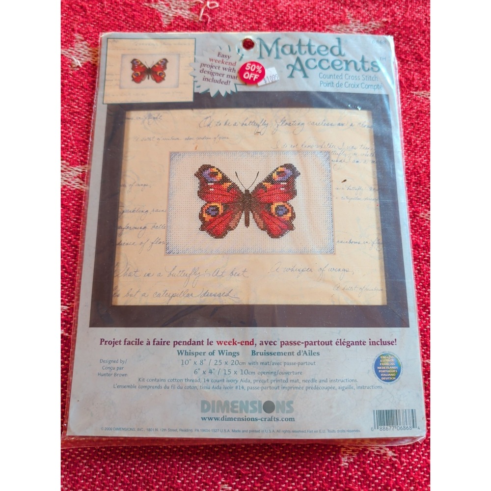 New Vintage Counted Cross Stitch Kit Matted 6868 Accent Whisper Of Wings 10 X 8"